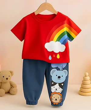 Babyhug Woven Full Sleeves Kurta Pyjama Set Forest Print - Dark Green